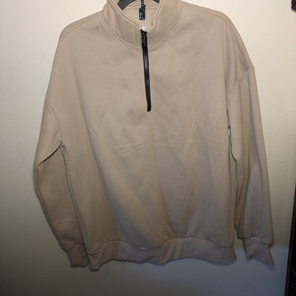 Trendy Queen Women's Beige Half-Zip Sweater